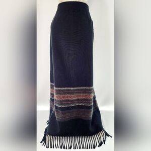 Sheri Martin Black Midi Skirt with Multi-Color Stripes and Fringe